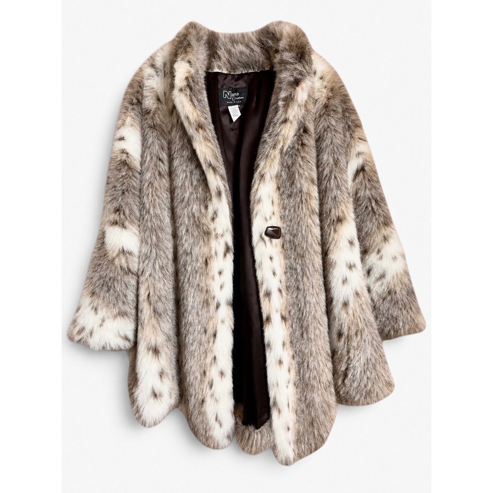Vintage Nana Creations Faux Lynx Fur Cape One Size Made USA Modacrylic